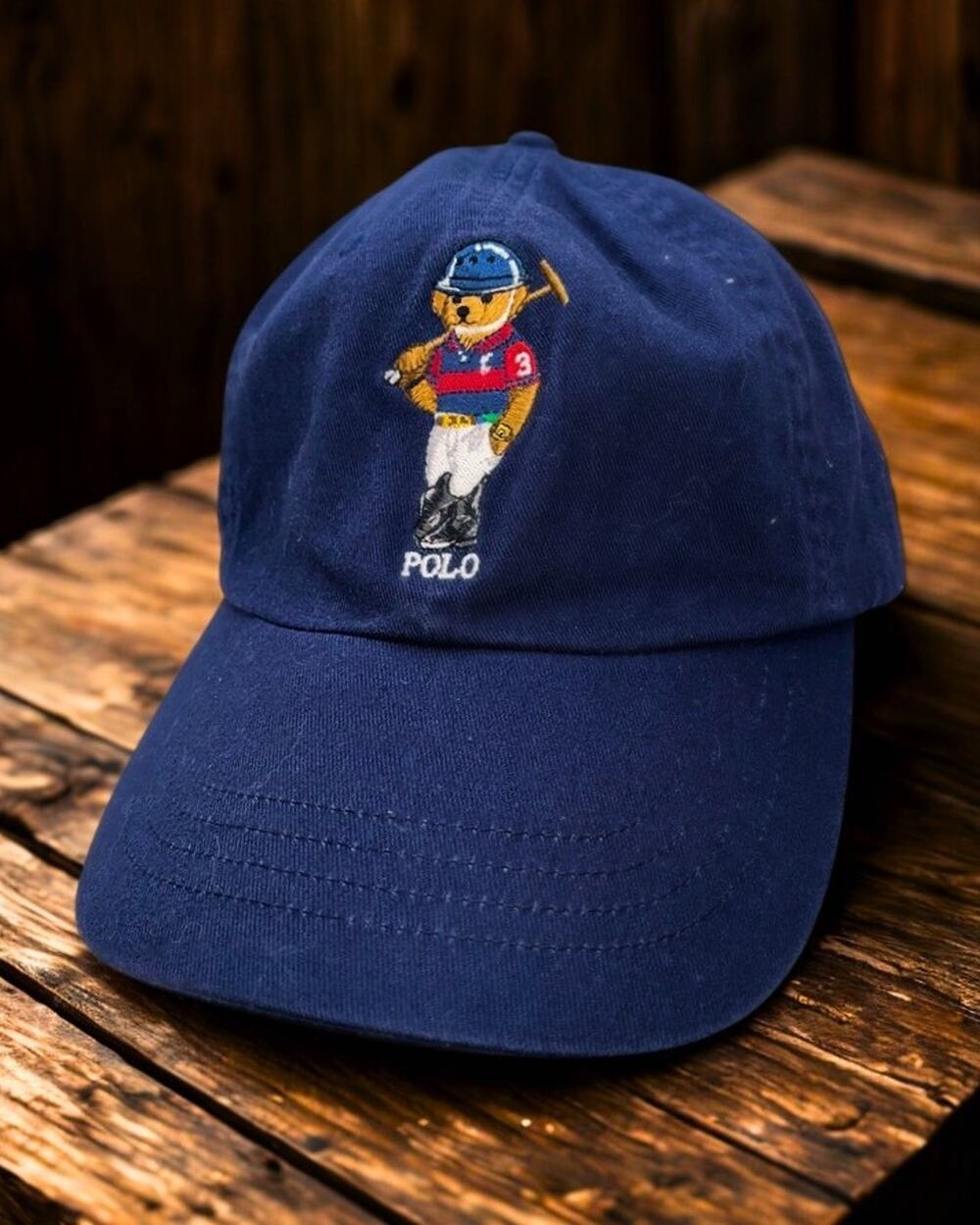Polo Ralph Lauren Polo Bear Baseball Hat Navy Leather Strap Adjustable Rare